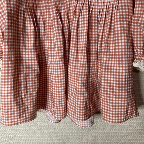 HUNTER BELL terracotta gingham Mia puff sleeve top S - Picture 3 of 8